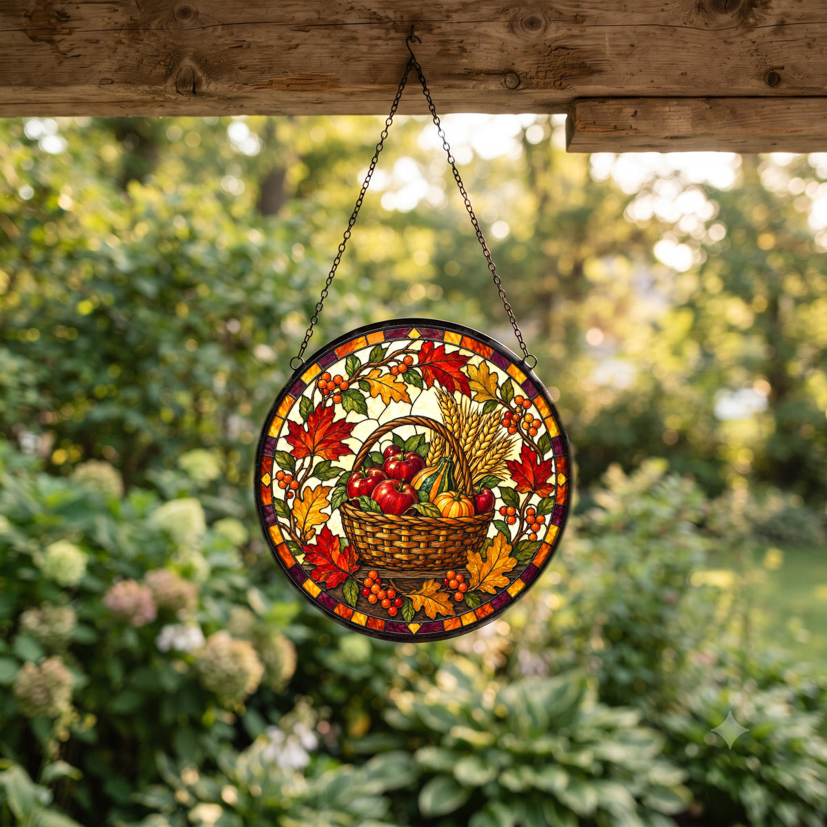Bountiful Harvest Basket Suncatcher Ornament for Fall Decor
