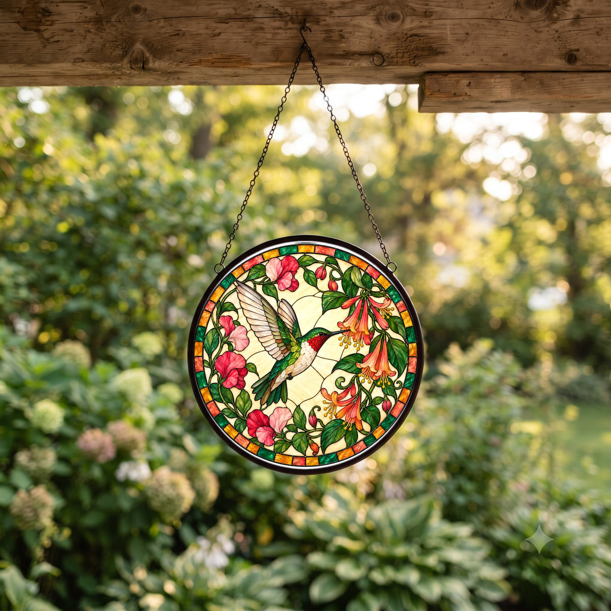 Hummingbird Honeysuckle Stained Glass Suncatcher Window Ornament