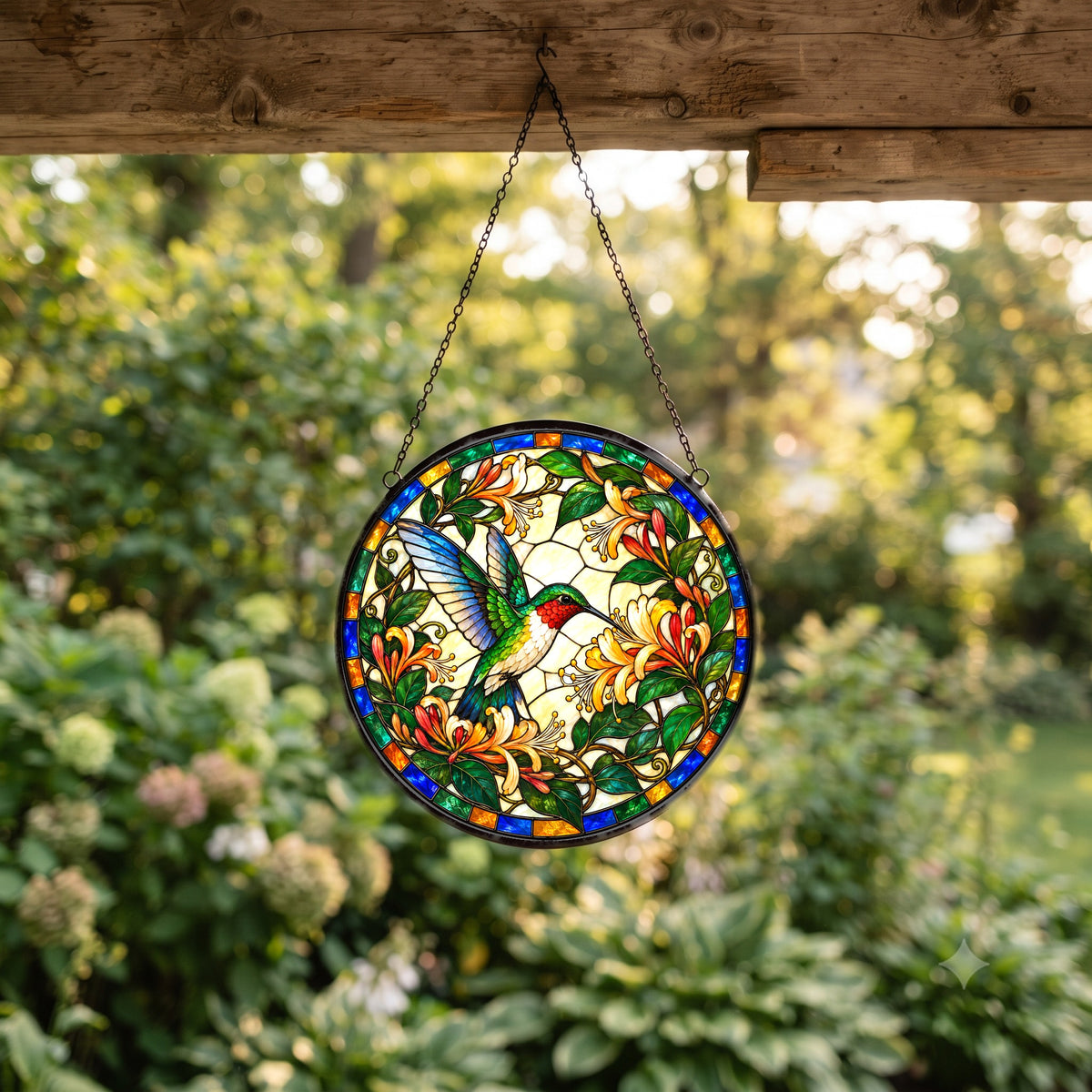 Ruby-Throated Hummingbird Suncatcher, Garden Bird Glass Ornament