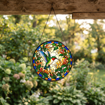 Ruby-Throated Hummingbird Suncatcher, Garden Bird Glass Ornament