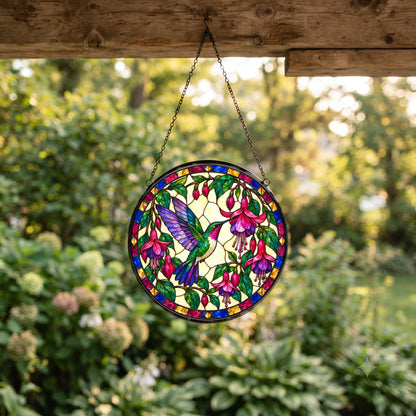 Jewel Fuchsia Hummingbird Glass Suncatcher Window Ornament