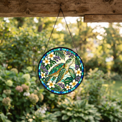 Sea Turtle Glass Suncatcher, Coastal Ocean Window Ornament