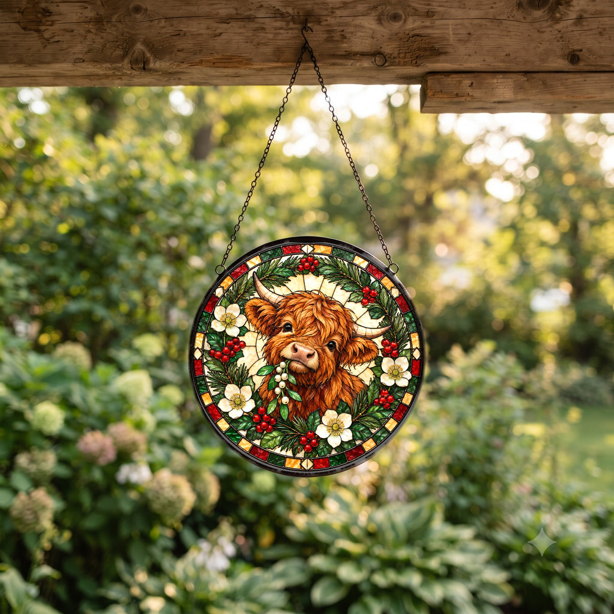 Winter Mistletoe Highland Calf Suncatcher