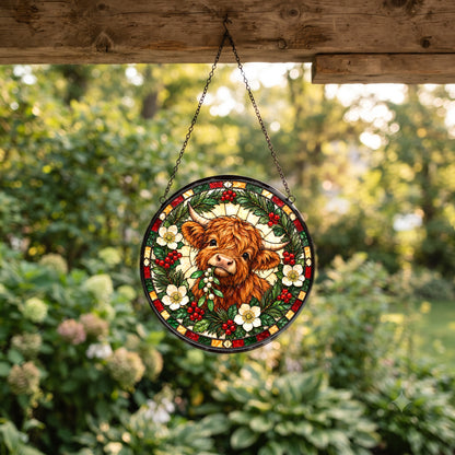 Winter Mistletoe Highland Calf Suncatcher