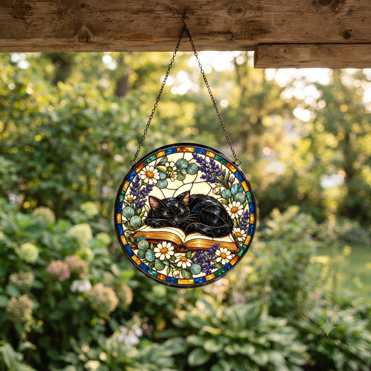 Cozy Cat Nook Stained Glass Suncatcher Window Hanging Ornament