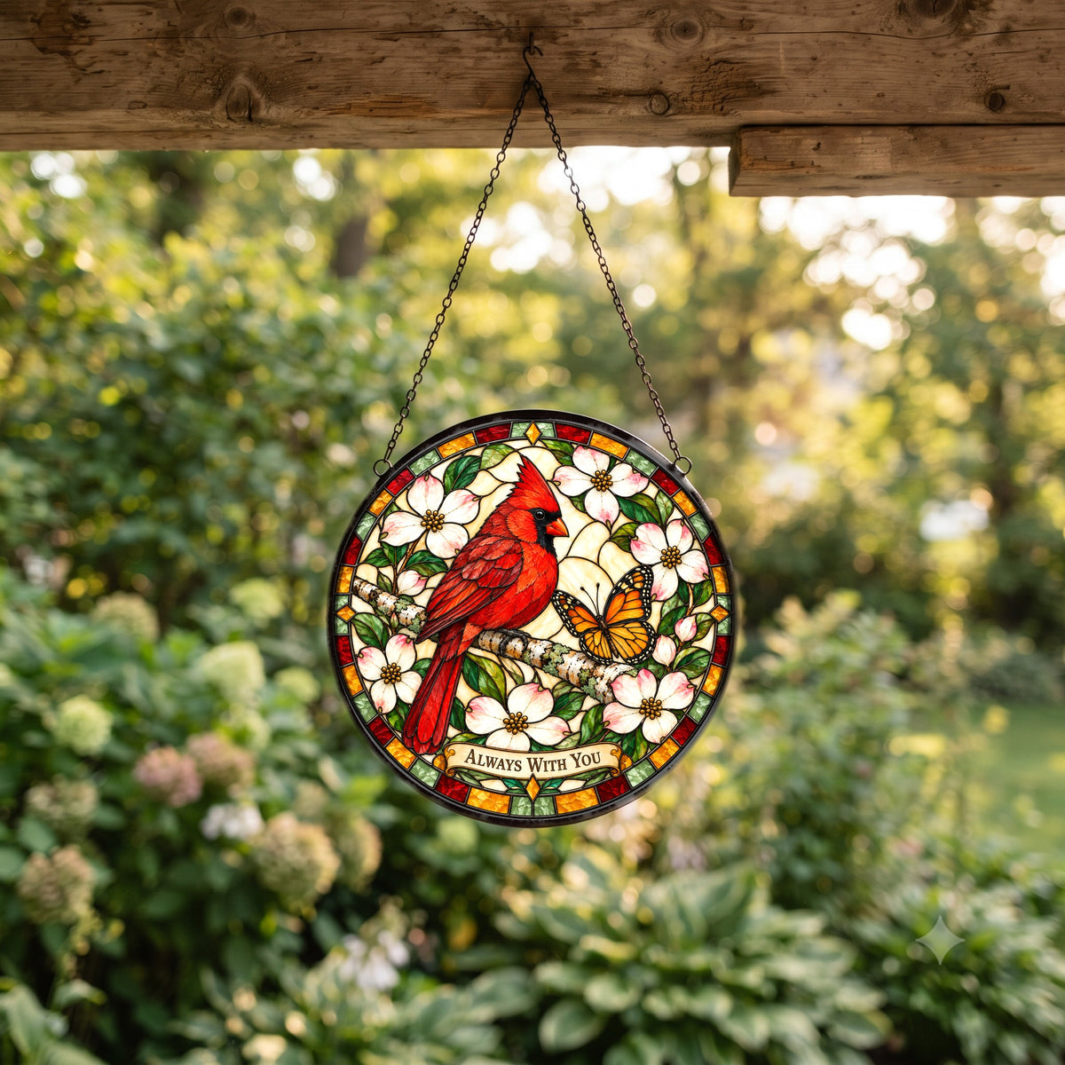 Cardinal and Butterfly Memorial Glass Suncatcher Window Ornament