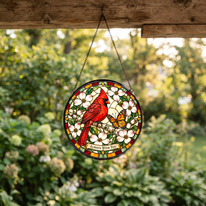 Cardinal and Butterfly Memorial Glass Suncatcher Window Ornament