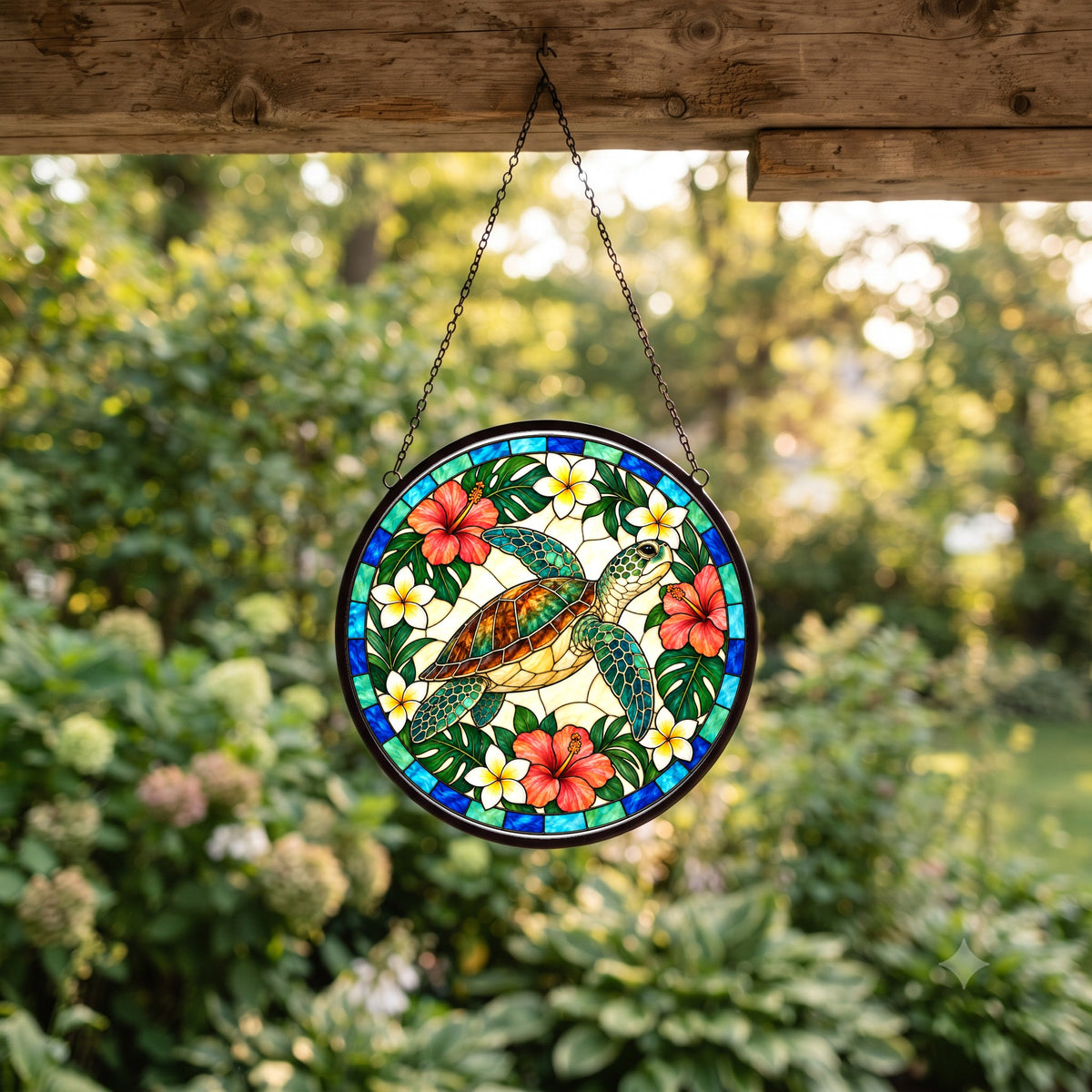 Gliding Sea Turtle Suncatcher Coastal Glass Window Ornament