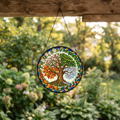 Four Seasons Tree of Life Suncatcher Glass Window Hanging Ornament