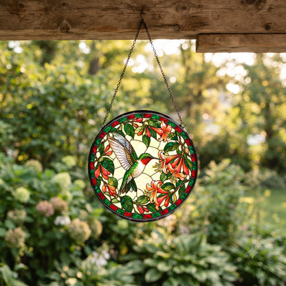 Ruby Hummingbird and Honeysuckle Suncatcher Window Ornament