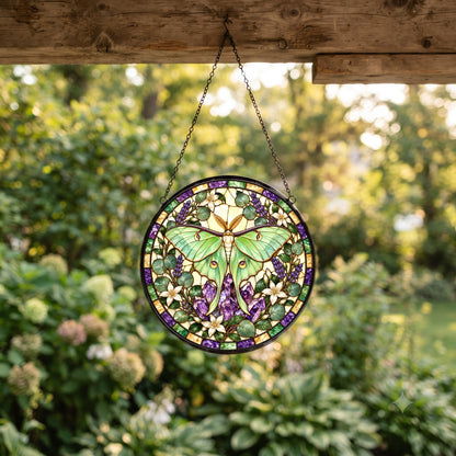 Celestial Amethyst Luna Suncatcher, Glass Window Hanging Ornament
