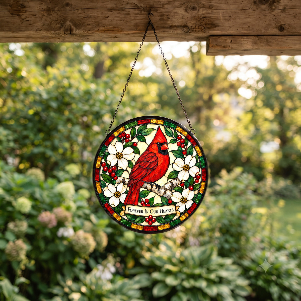 Cardinal Whispers Memorial Suncatcher Glass Window Ornament