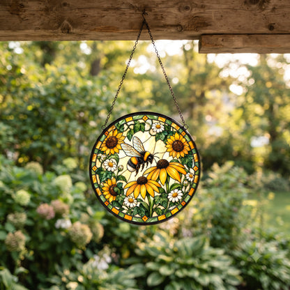 Sunlit Flight Bumblebee Glass Suncatcher Window Hanging Ornament