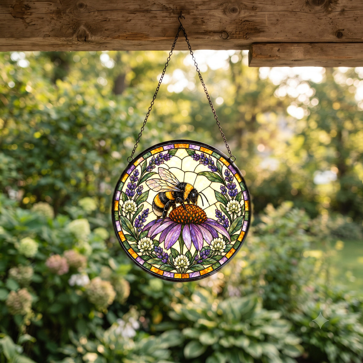 Bumblebee Coneflower Suncatcher Glass Window Hanging Ornament