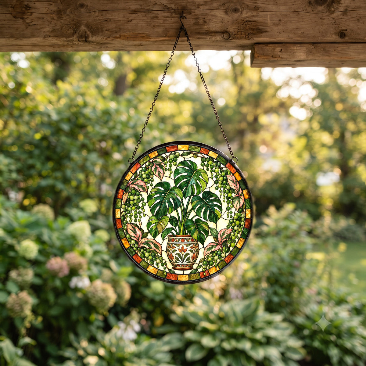 Emerald Monstera Oasis Suncatcher Window Hanging Ornament