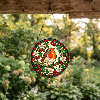 Garden Visitor Robin Stained Glass Suncatcher Hanging Ornament