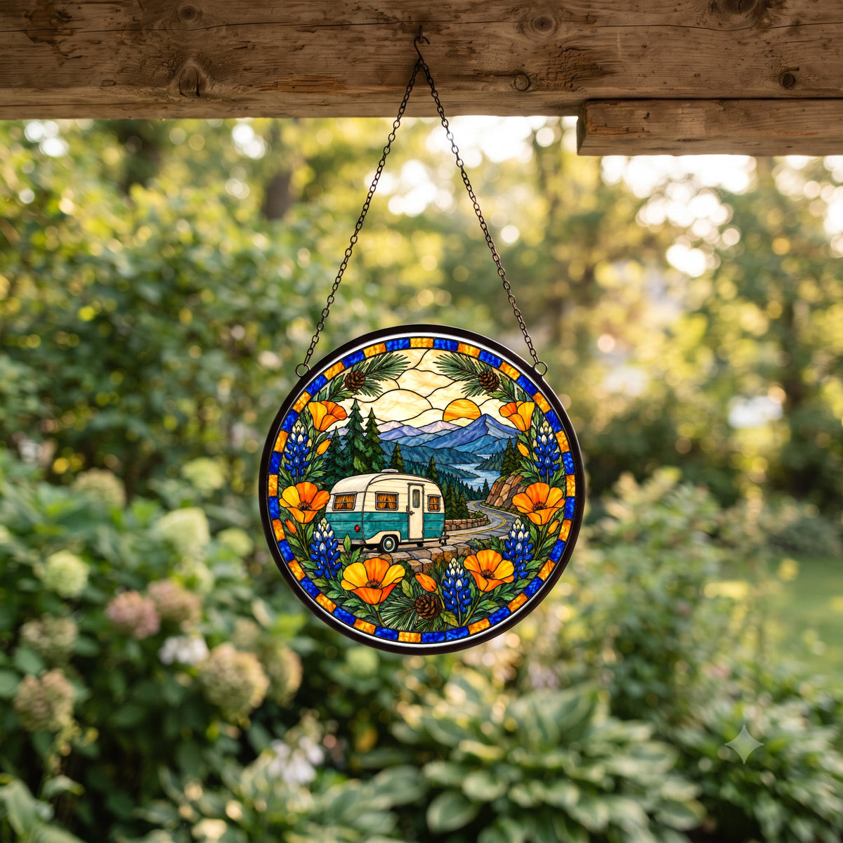 Road Trip Camper Suncatcher Glass Window Hanging Ornament