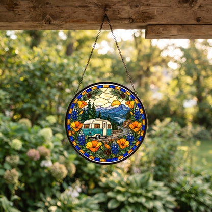 Road Trip Camper Suncatcher Glass Window Hanging Ornament