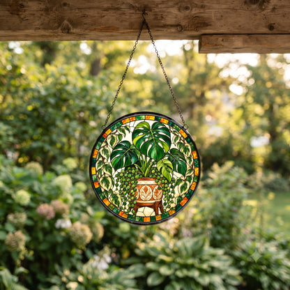Monstera Plant Suncatcher, Glass Botanical Window Hanging Ornament