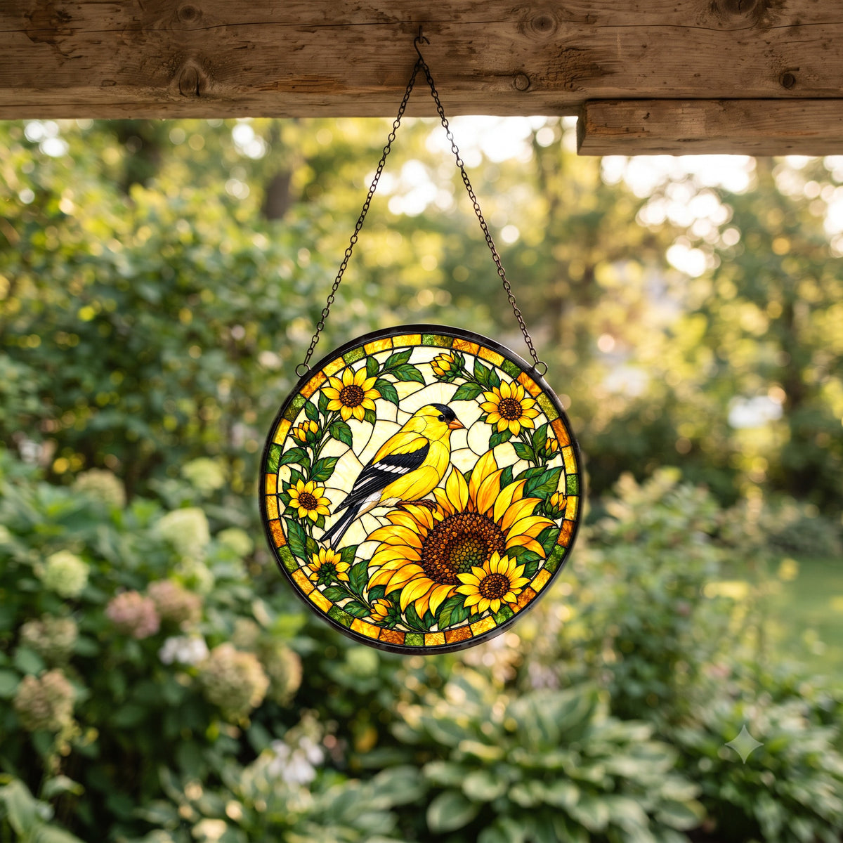Sunflower and Goldfinch Window Suncatcher Hanging Glass Ornament