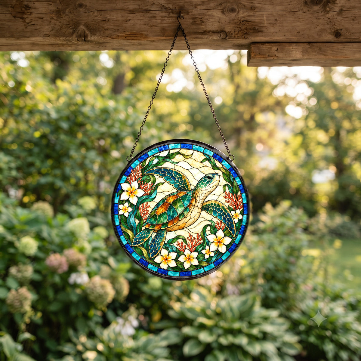 Sunlit Glide Sea Turtle Stained Glass Style Suncatcher Ornament