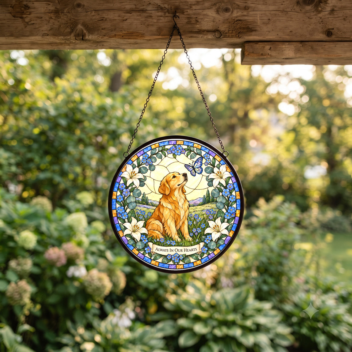Forever Loved Dog Memorial Suncatcher Glass Window Hanging Ornament