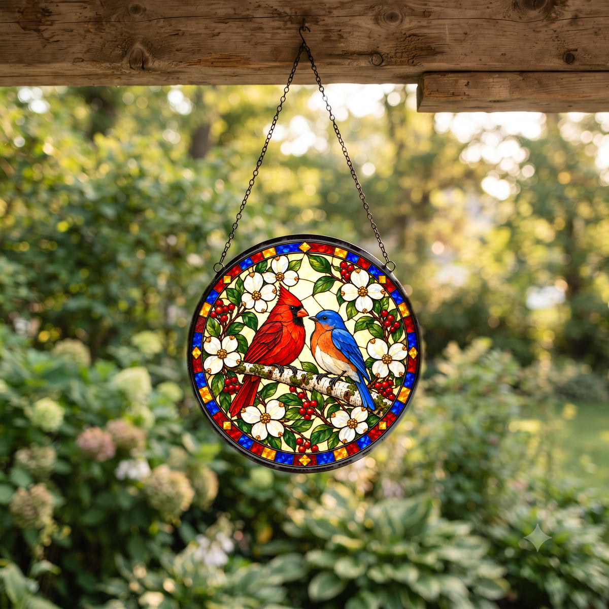 Songbird Harmony Stained Glass Suncatcher Window Hanging Ornament