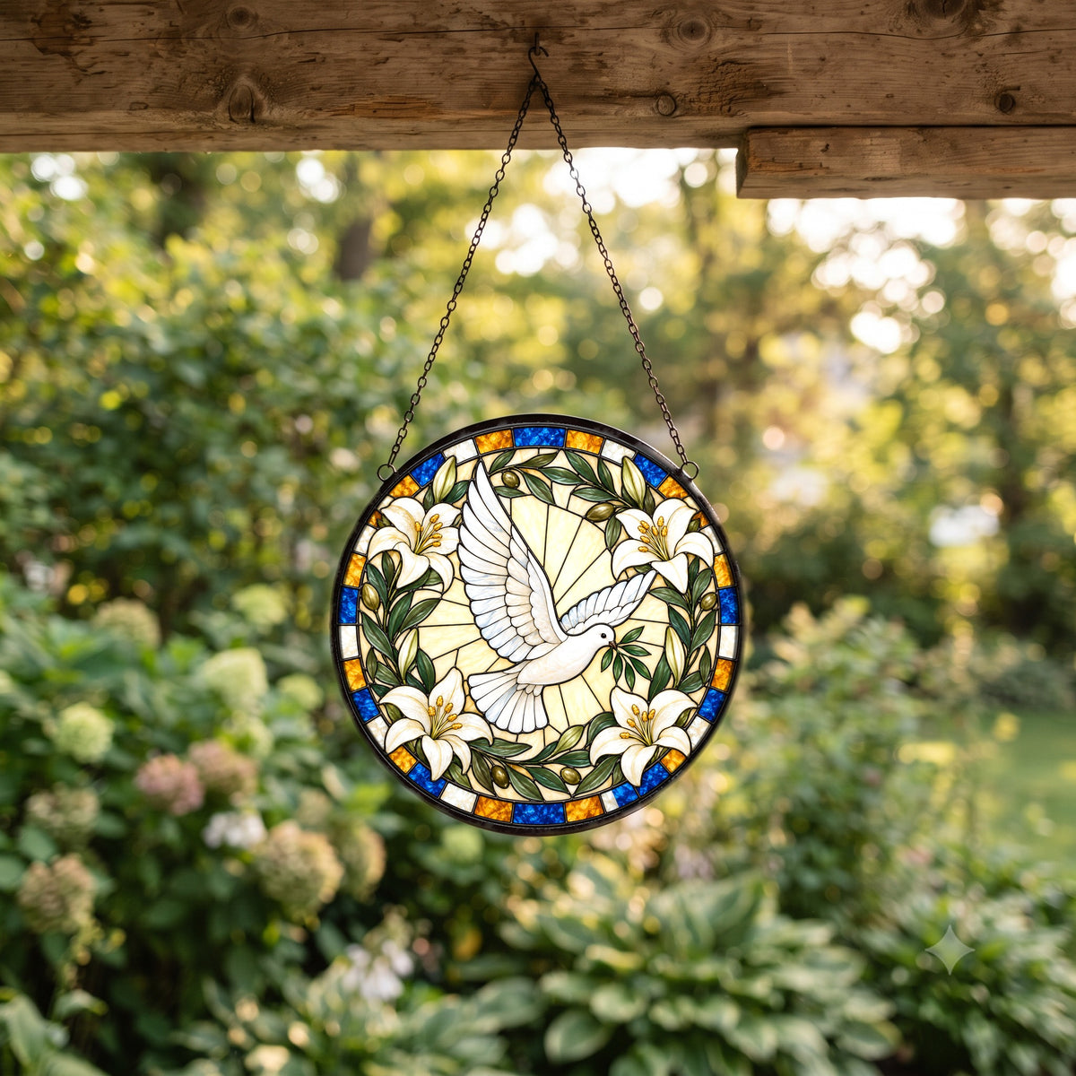 Grace and Peace Descending Dove Glass Suncatcher Hanging Ornament