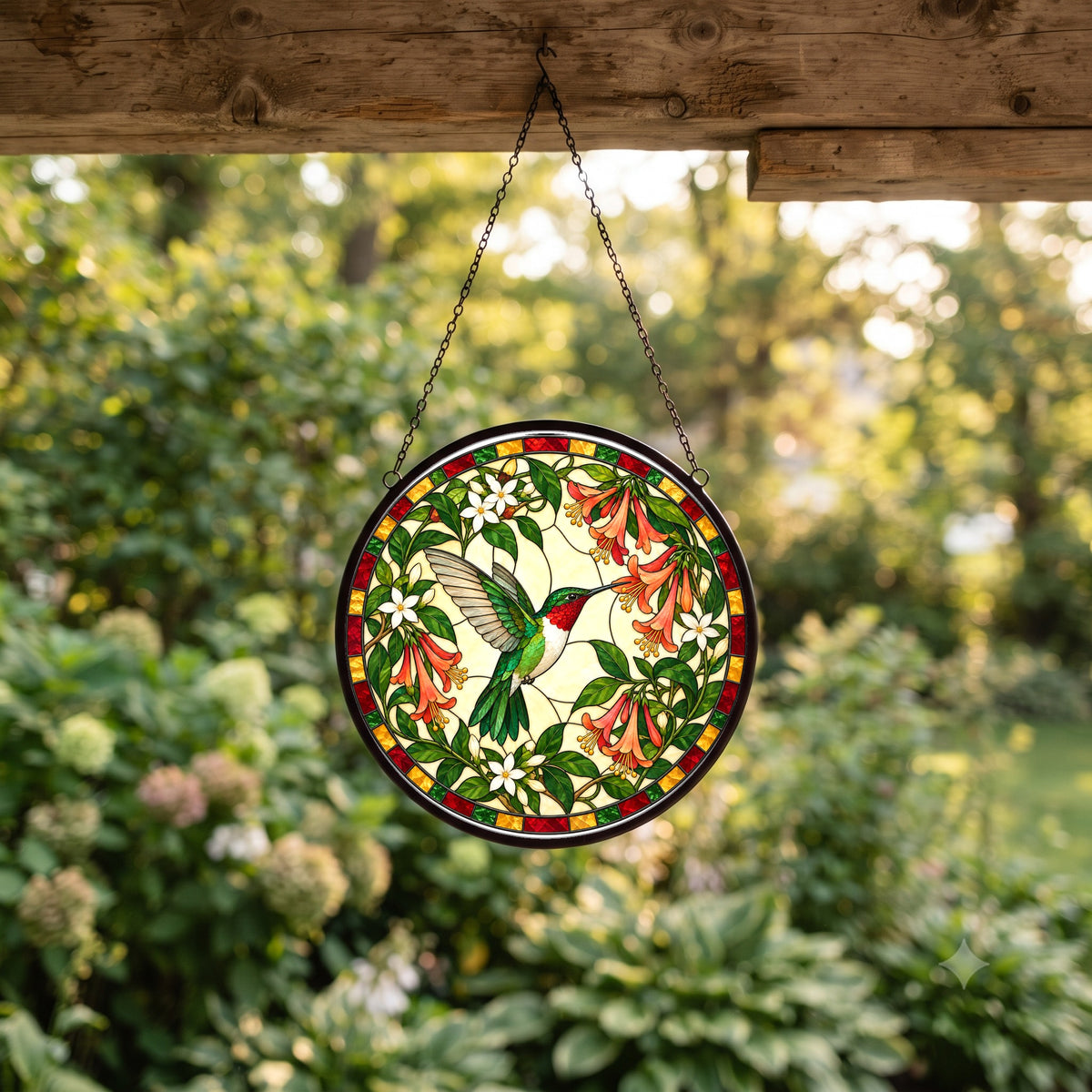 Ruby Nectar Symphony Suncatcher, Hummingbird Glass Window Ornament