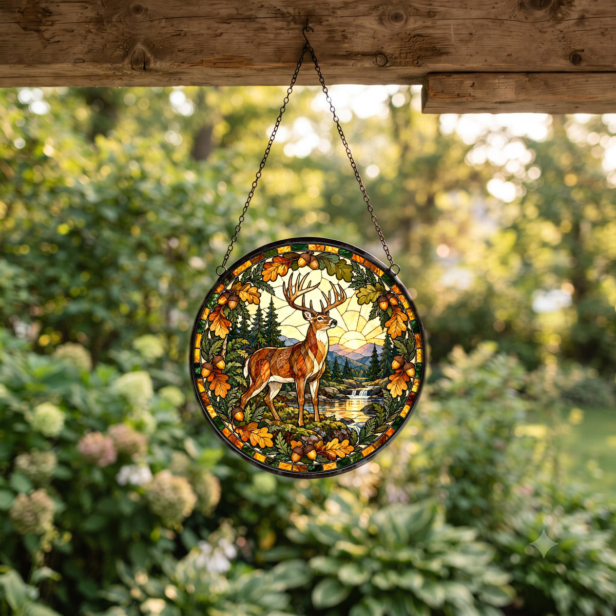 Golden Dawn Woodland Stag Suncatcher, Forest Wildlife Glass Ornament