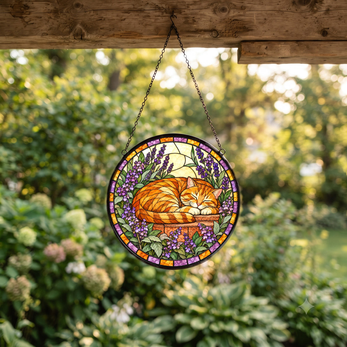 Catmint Reverie Tabby Suncatcher, Hanging Glass Window Ornament
