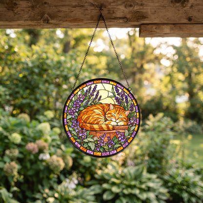 Catmint Reverie Tabby Suncatcher, Hanging Glass Window Ornament