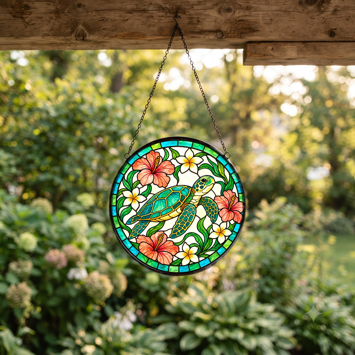 Gliding Sea Turtle Stained Glass Style Suncatcher Window Hanging