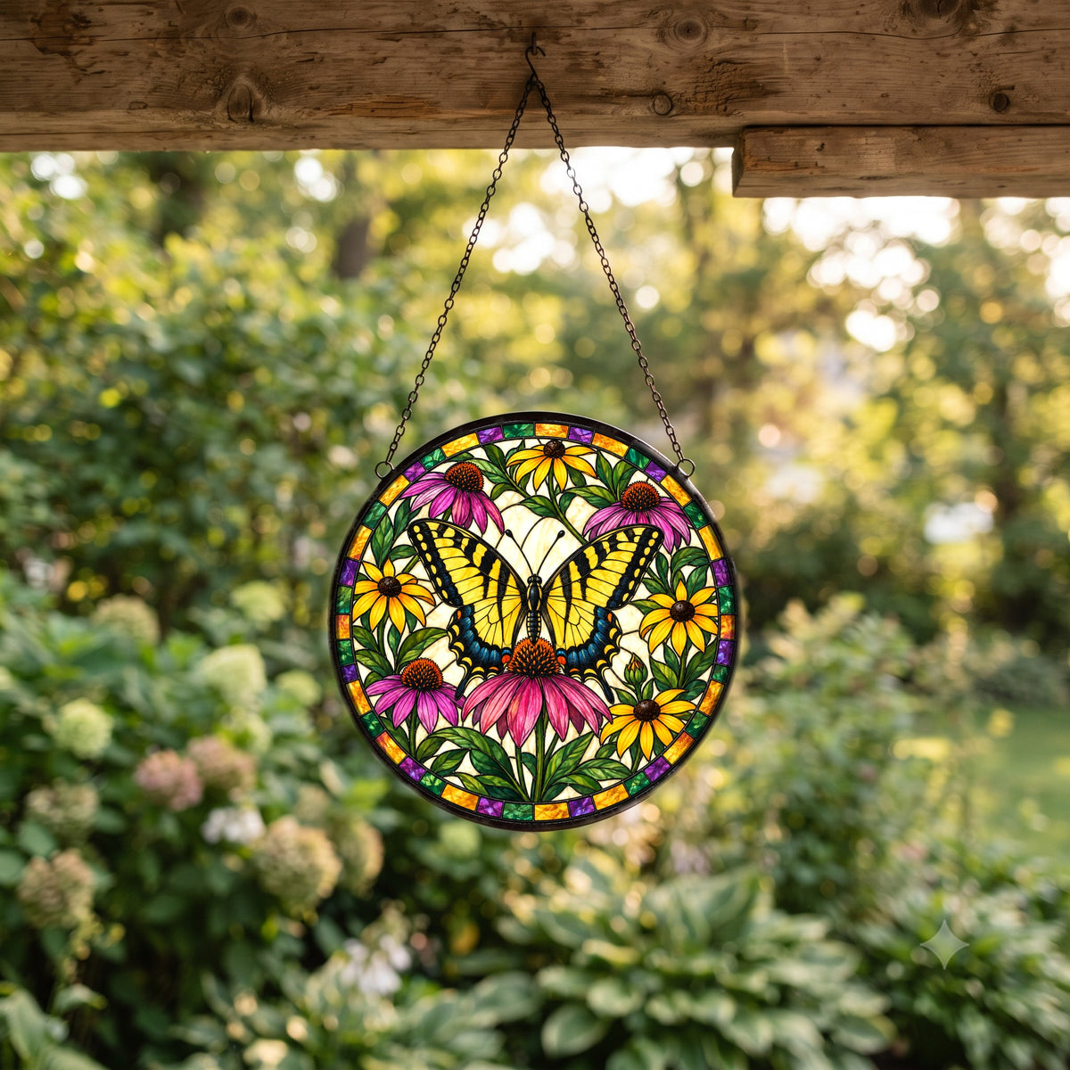 Sunlit Swallowtail Garden Suncatcher Glass Window Hanging Ornament