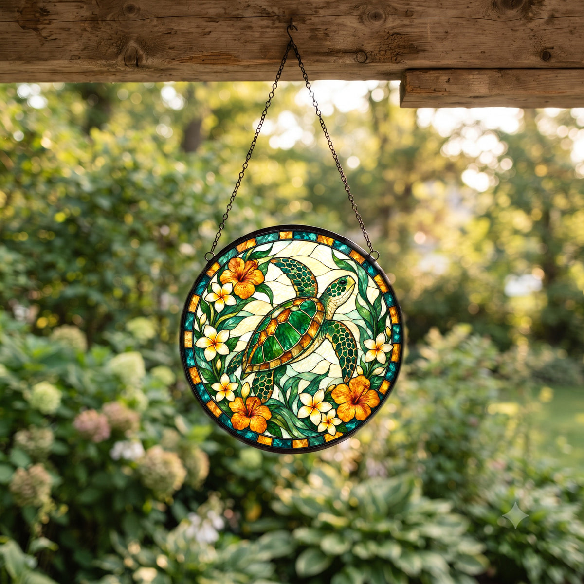 Sea Turtle Stained Glass Style Suncatcher, Window Hanging Ornament