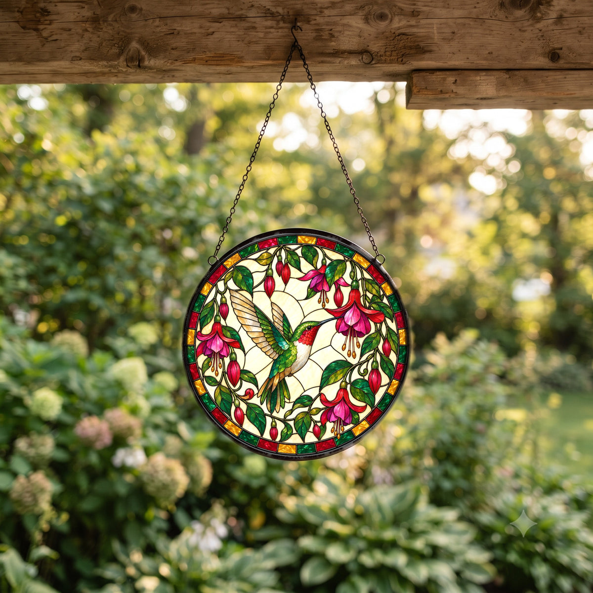 Ruby Nectar Symphony Suncatcher, Hummingbird Glass Window Ornament