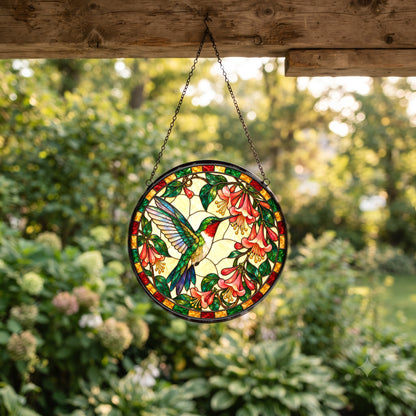Ruby Hummingbird Honeysuckle Suncatcher Window Hanging Ornament