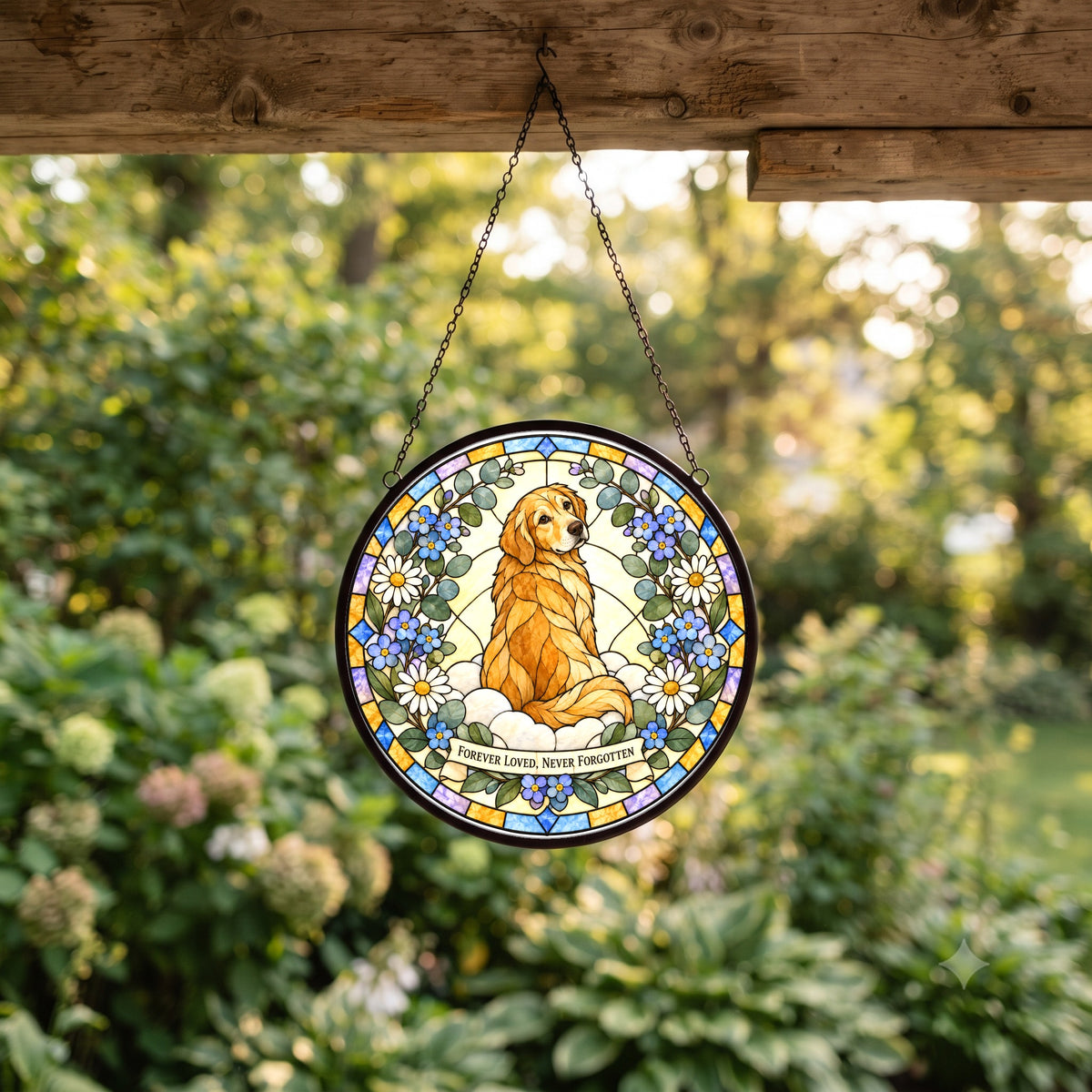 Peaceful Meadow Pet Memorial Suncatcher Dog Ornament Glass Window Hanging
