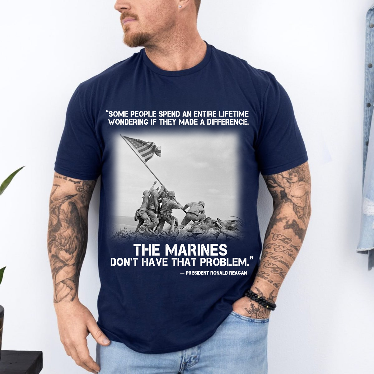 "Some People Spend A Lifetime" – USMC Marines with Iwo Jima Flag Raising T-Shirt, Ronald Reagan Quote Veteran Tee