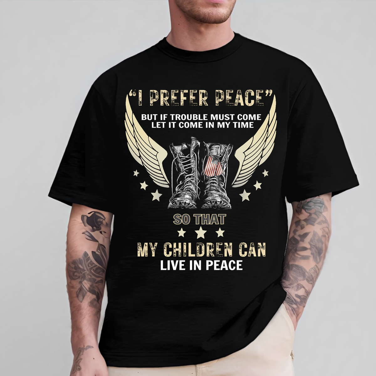 Vintage “I Prefer Peace” Patriotic Military Unisex T-Shirt, Military Inspired Graphic Tee