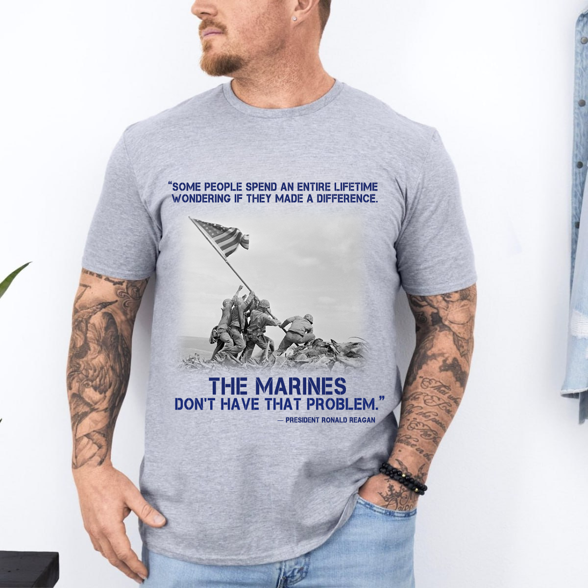 "Some People Spend A Lifetime" – USMC Marines with Iwo Jima Flag Raising T-Shirt, Ronald Reagan Quote Veteran Tee