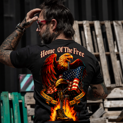 Patriotic Eagle American Flag Memorial T-Shirt – “Home of The Free Because of The Brave” – Military Veteran Tribute Gift for Dad, Grandpa, Father’s Day, Veterans Day, Memorial Day