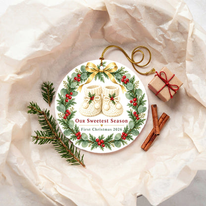 Sweetest Season Baby First Christmas 2026 Ceramic Holiday Ornament