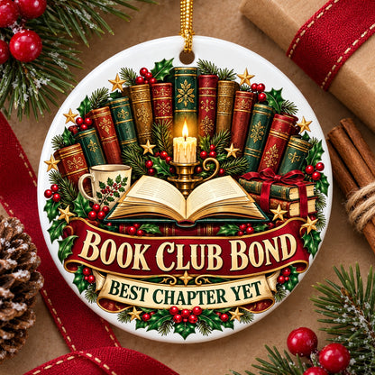 Chapters of Friendship Badge Book Club Ceramic Christmas Ornament