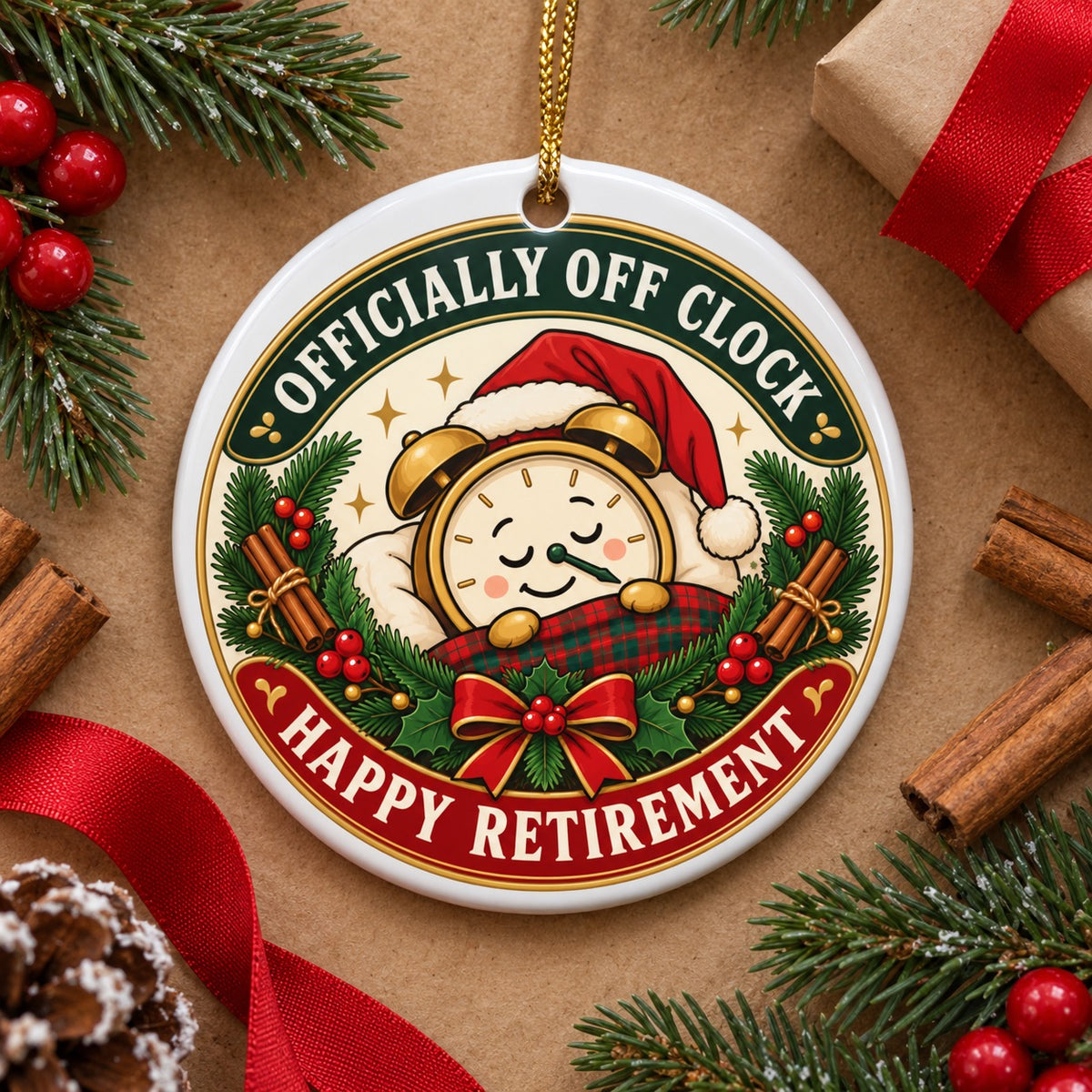 Off The Clock Snooze Wreath Ceramic Christmas Ornament