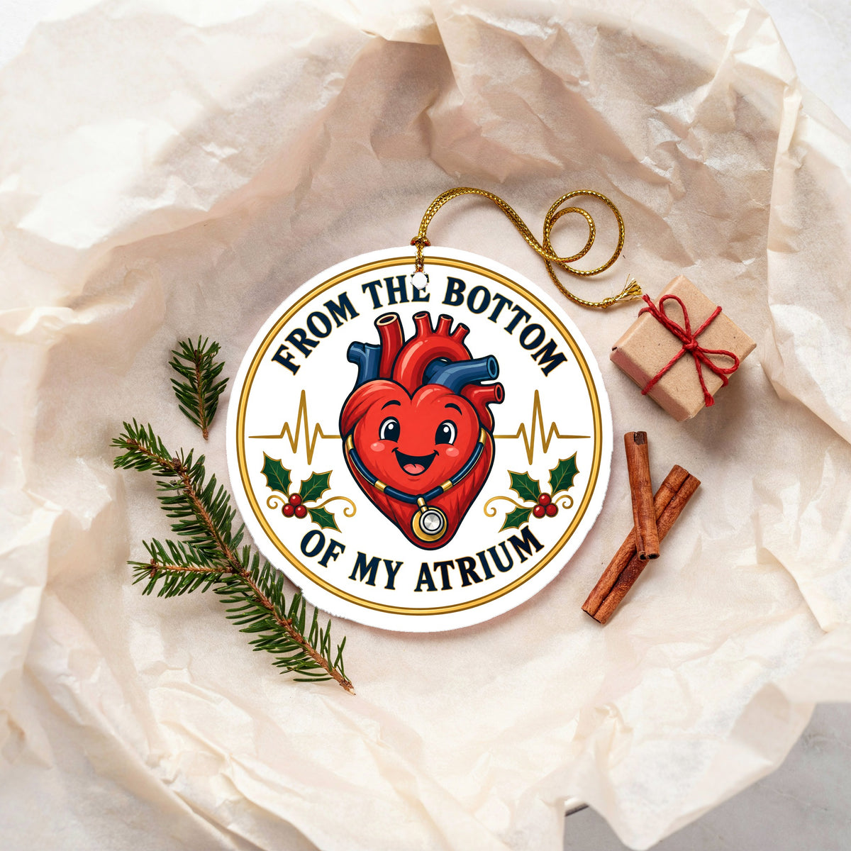 Bottom of My Atrium Badge Ceramic Holiday Ornament, Medical Gift