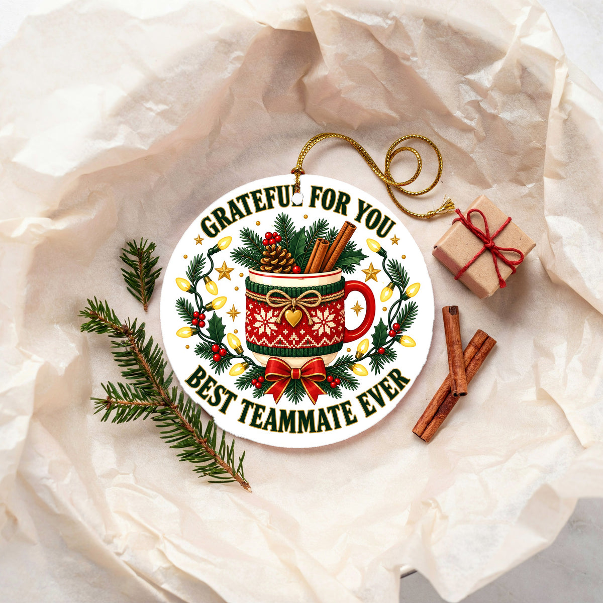 Grateful Teammate Holiday Badge Ceramic Christmas Ornament