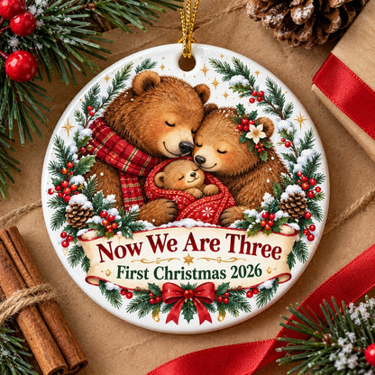 Now We Are Three Bear Family Ceramic Christmas Ornament