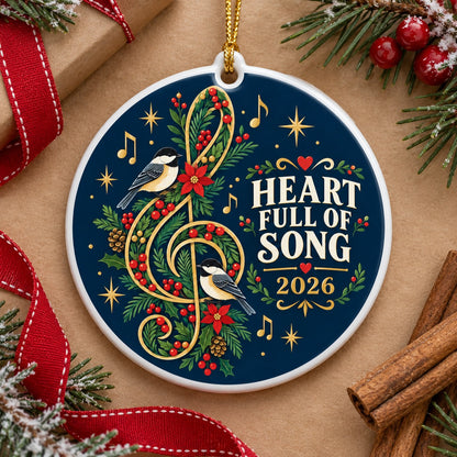 Botanical Clef Folk Art Christmas Ornament, Heart Full of Song Keepsake