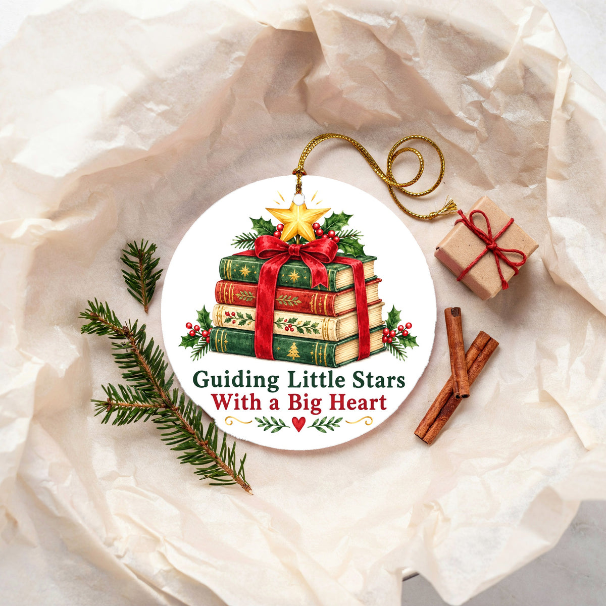 Guiding Little Stars Book Stack Christmas Ceramic Ornament for Teachers